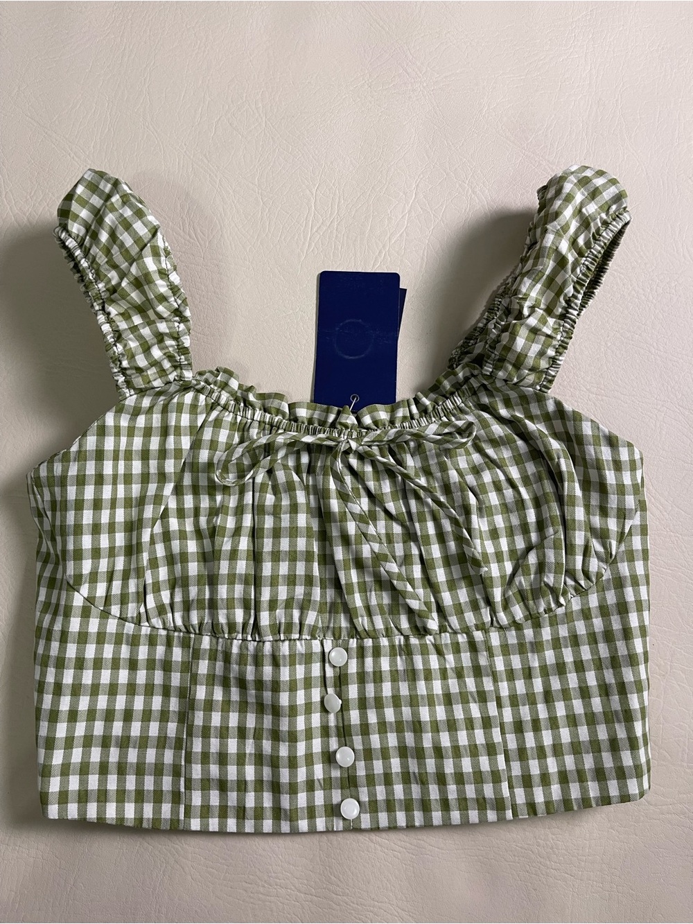 Olive Gingham Square Neck Crop Top cottagecore size‎ small